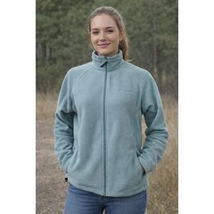 Columbia Women Medium Light Blue Full Zip Fleece Jacket hiking outdoor Gorpcore